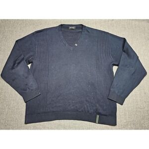 St. Croix Sweater Mens XL Navy Blue V-Neck Ribbed Knit Contrast Trim Cuffs‎